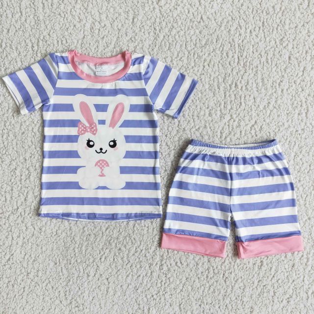 E7-17 Pink bunny blue striped suit