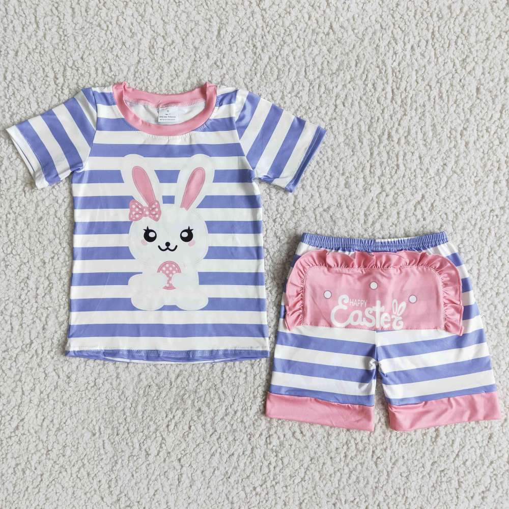 E7-17 Pink bunny blue striped suit