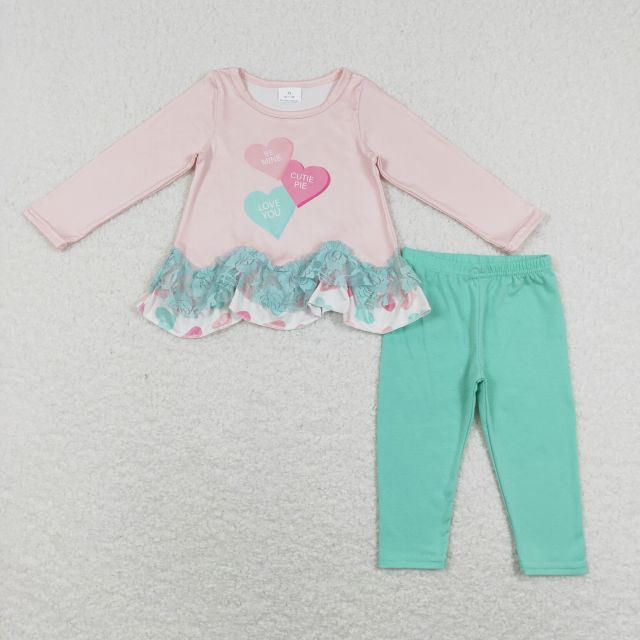 GLP1132 Letter love lace pink long-sleeved green pants suit