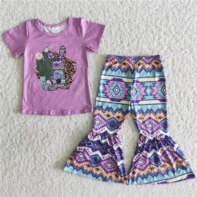 B5-24 Purple Cactus Bunny Diamond Pattern Pants