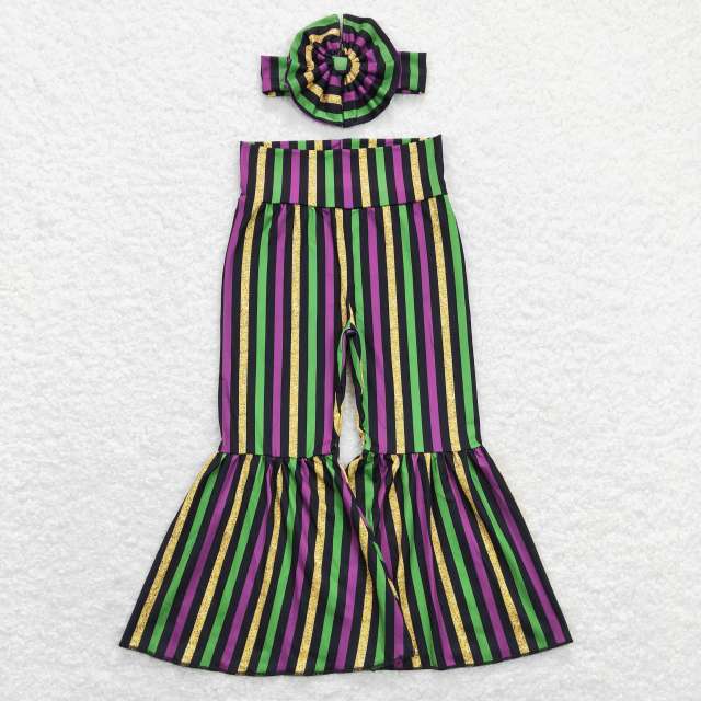 P0405 Purple green black gold stripes pants