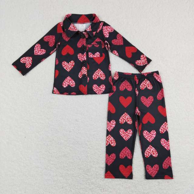 GLP1137 Leopard print heart red plush edge black long-sleeved pants suit