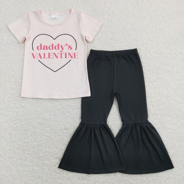 GT0452+P0422 daddy's valentine pink short sleeve top black bell bottoms 2 pics suit