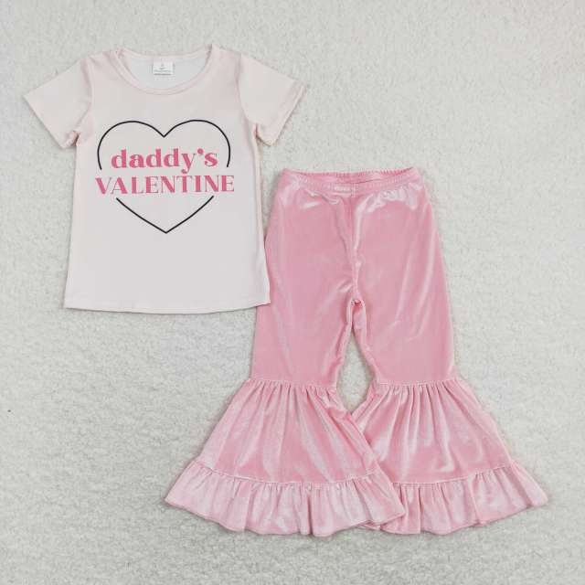 GT0452 + P0416 daddy's valentine pink short sleeve top Pink lace pants 2 pieces suit