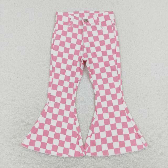 P0348 Pink and white plaid denim jeans