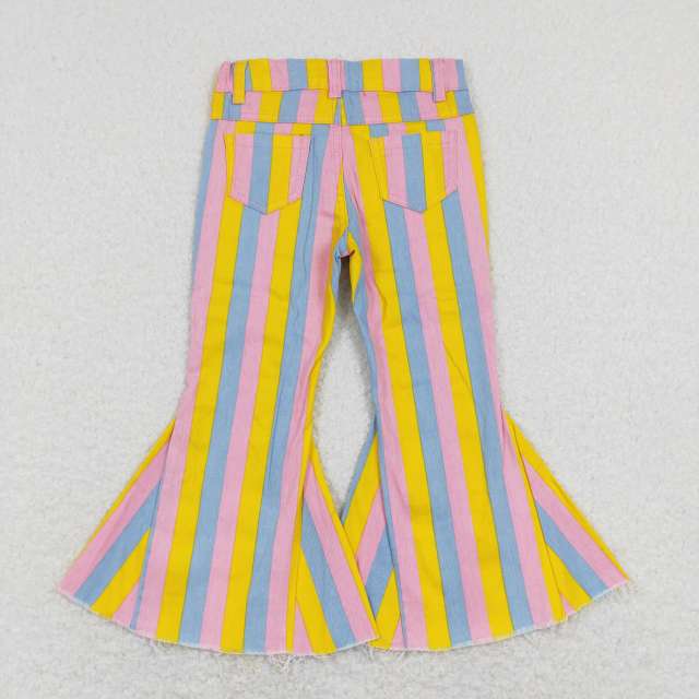 P0332 Pink blue and yellow striped denim jeans