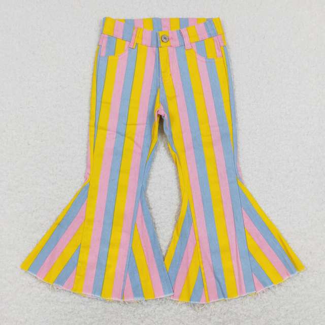 P0332 Pink blue and yellow striped denim jeans