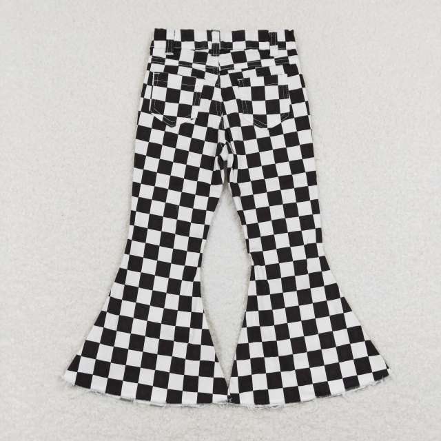 P0349 Black and white plaid denim jeans