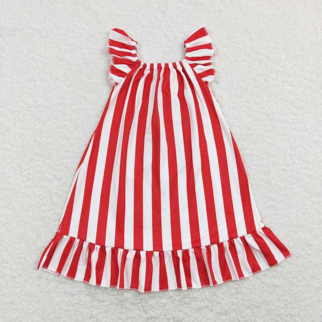 GSD0675 Star navy blue bow red and white striped short-sleeved dress