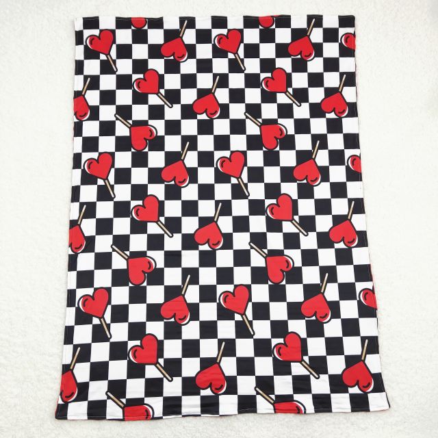 BL0113 Red love lollipop black and white plaid red baby blanket