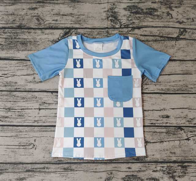 Pre-order baby boy clothes blue easter short sleeve top