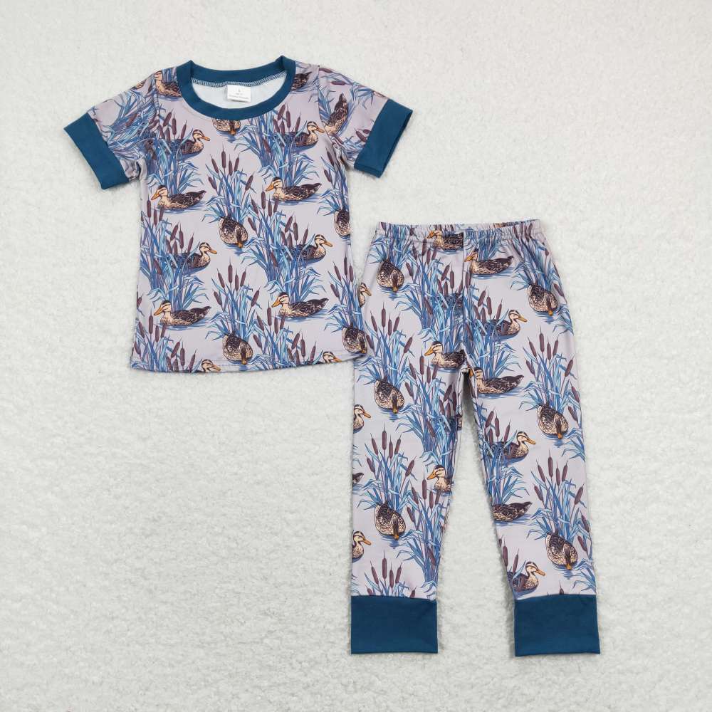 BSPO0280 Duck Pu stick blue short-sleeved pants suit