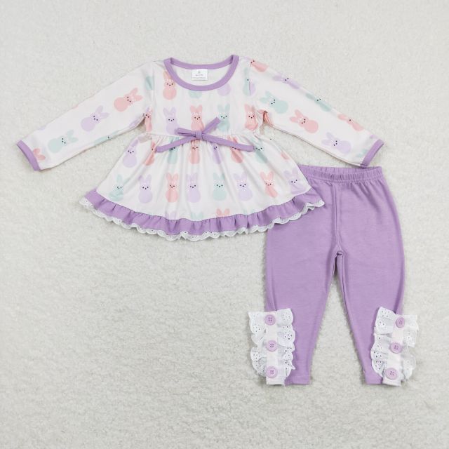 GLP1078 Colorful rabbit lace long-sleeved purple pants suit