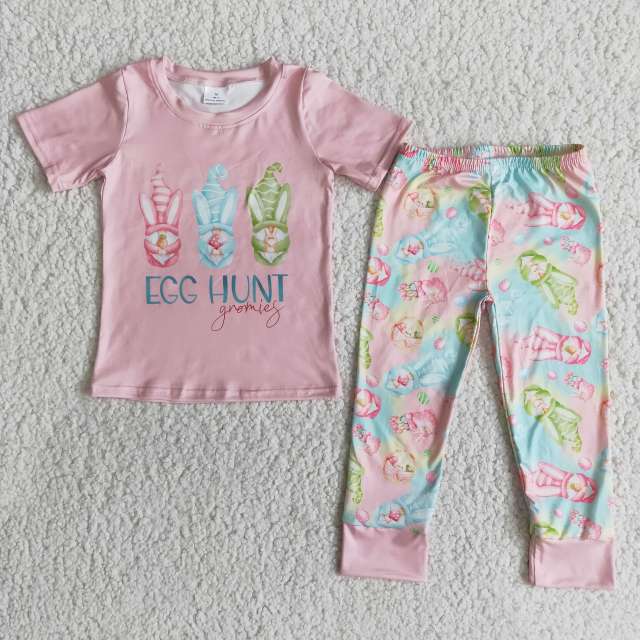 E11-28 EGG HUNT pink short-sleeved trousers suit