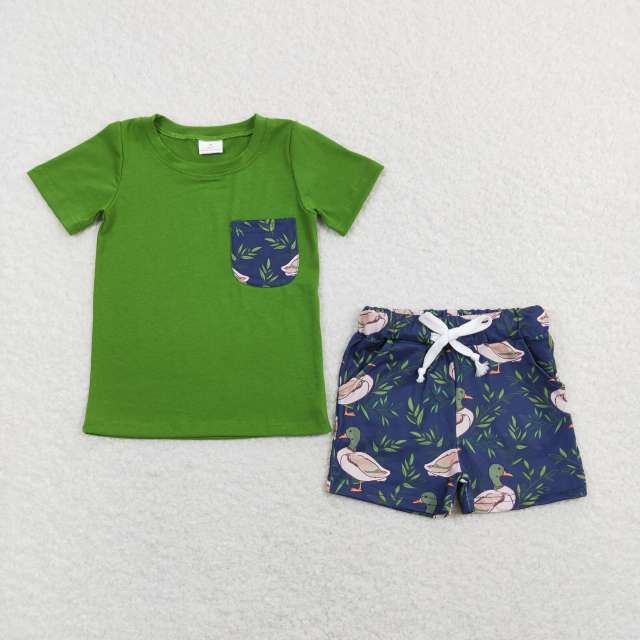 BSSO0480 Duck Pocket Teal Short Sleeve Shorts Set