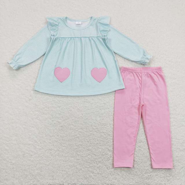 GLP1114 Embroidered love striped long-sleeved pink Pants Suit