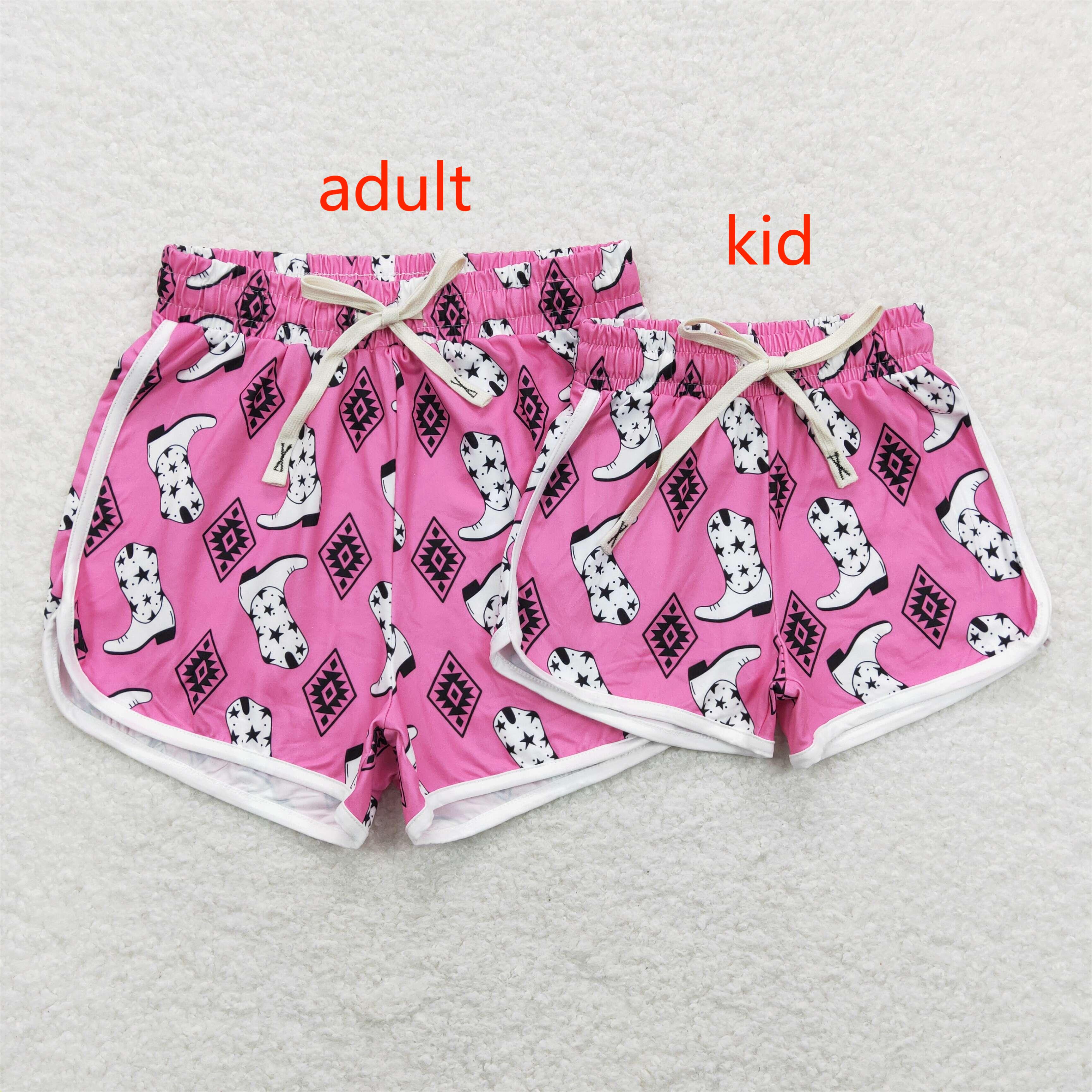 SS0126 Geometric pattern rose red shorts with boots