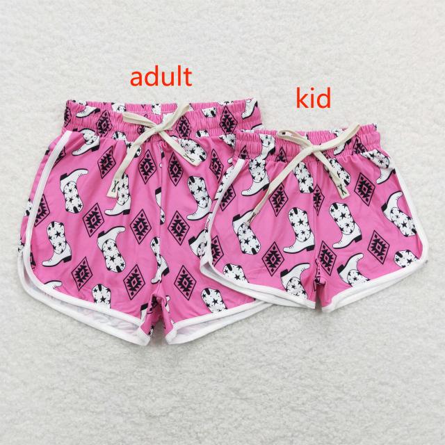 SS0126 Geometric pattern rose red shorts with boots