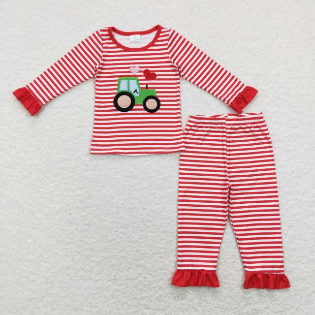 GLP1077 Embroidered love tractor lace red and white striped long-sleeved pants suit