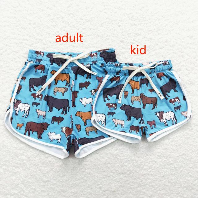 SS0124 Cow pattern blue shorts
