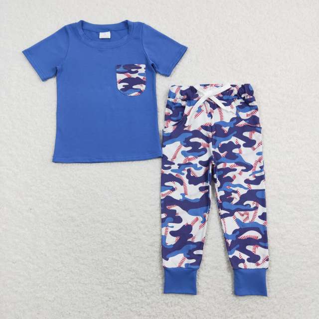 BSPO0170 Blue and white camouflage pocket blue short-sleeved pants suit