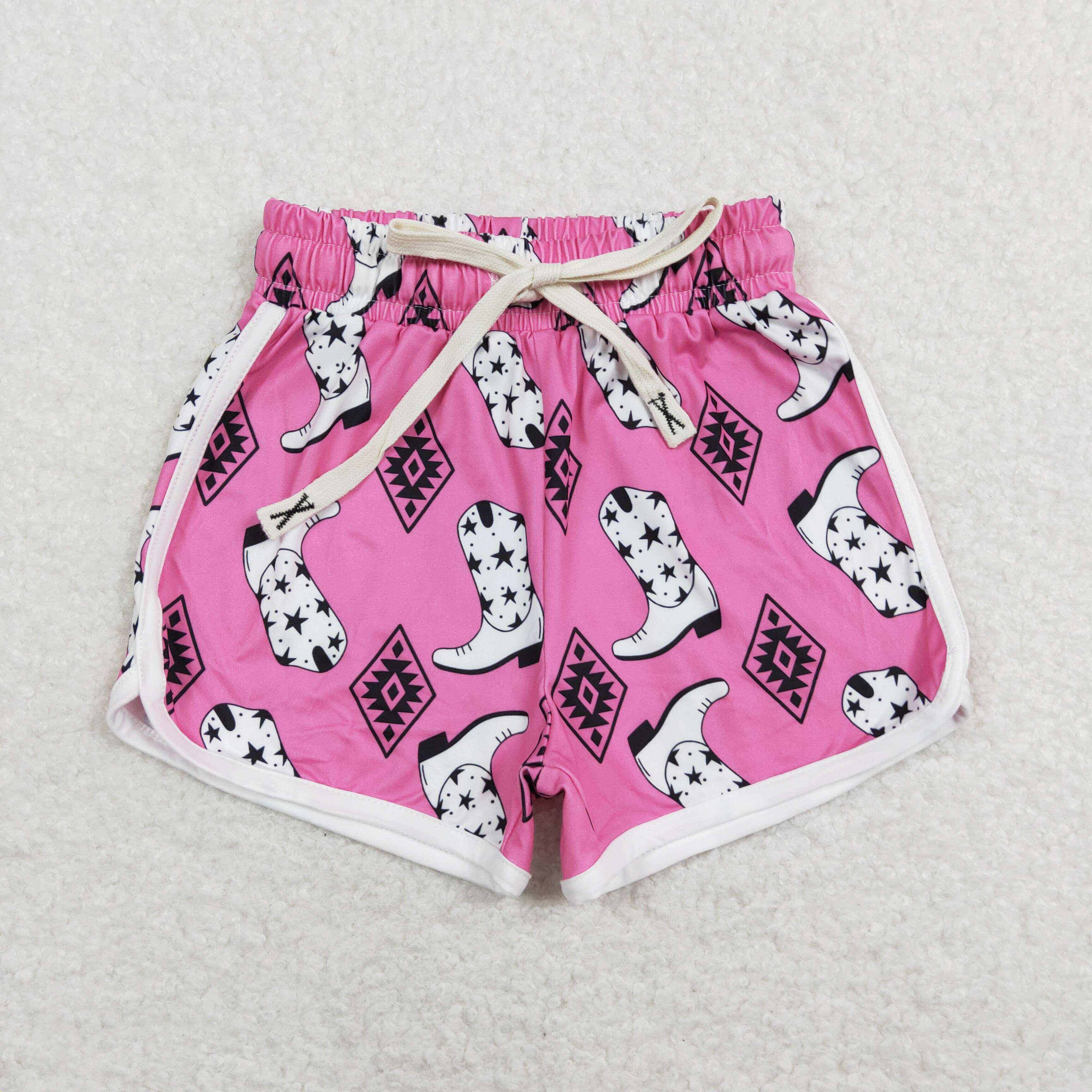 SS0126 Geometric pattern rose red shorts with boots