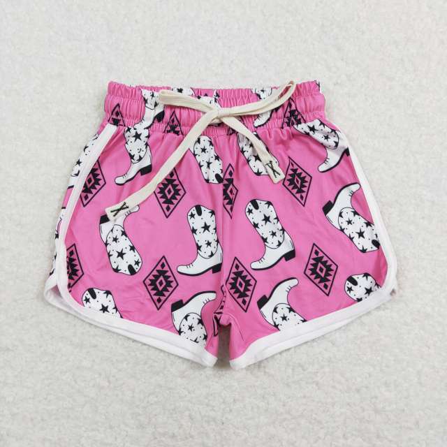 SS0126 Geometric pattern rose red shorts with boots