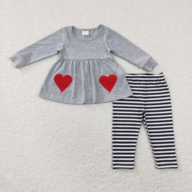 GLP0962 Embroidered love gray long-sleeved black and white striped Pants Suit