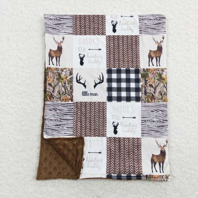 BL0104 daddy's hunting buddy elk hunting plaid brown baby blanket