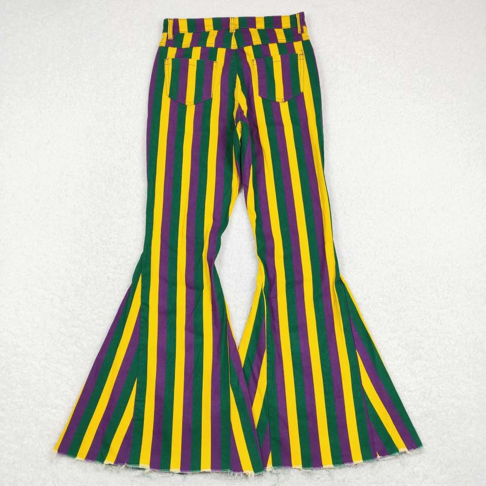 P0328 Adult Purple Green Gold Striped Denim jeans