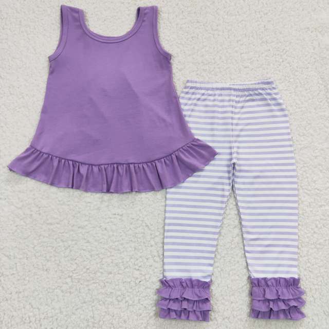 GSPO0506 Girls Purple Short Sleeve Long Pants Set sleeveless pants summer outfits