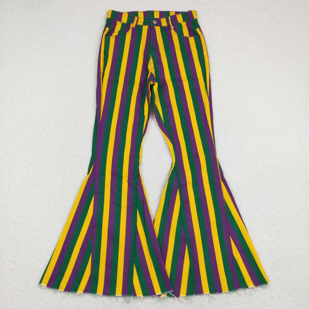 P0328 Adult Purple Green Gold Striped Denim jeans