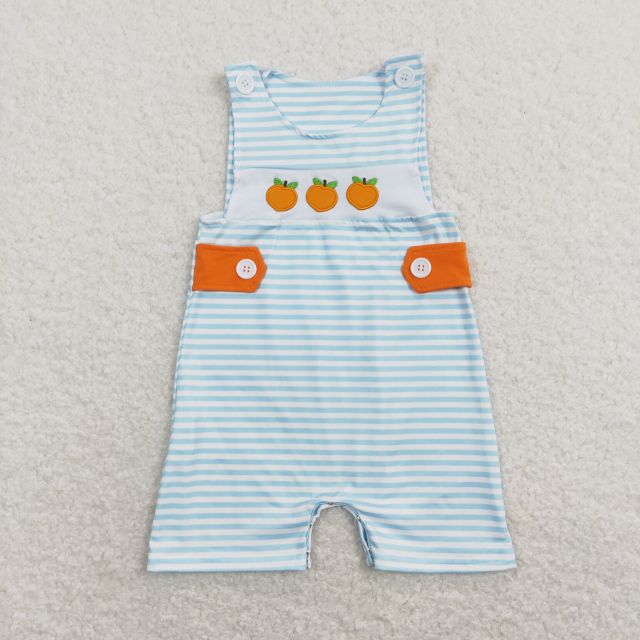 SR0738 Embroidered orange blue and white striped sleeveless jumpsuit