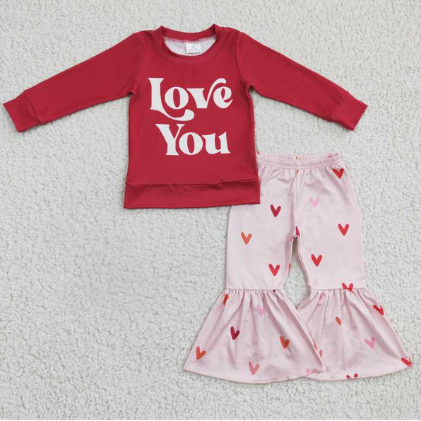 GLP0397  Girl love you love red long sleeve trousers suit