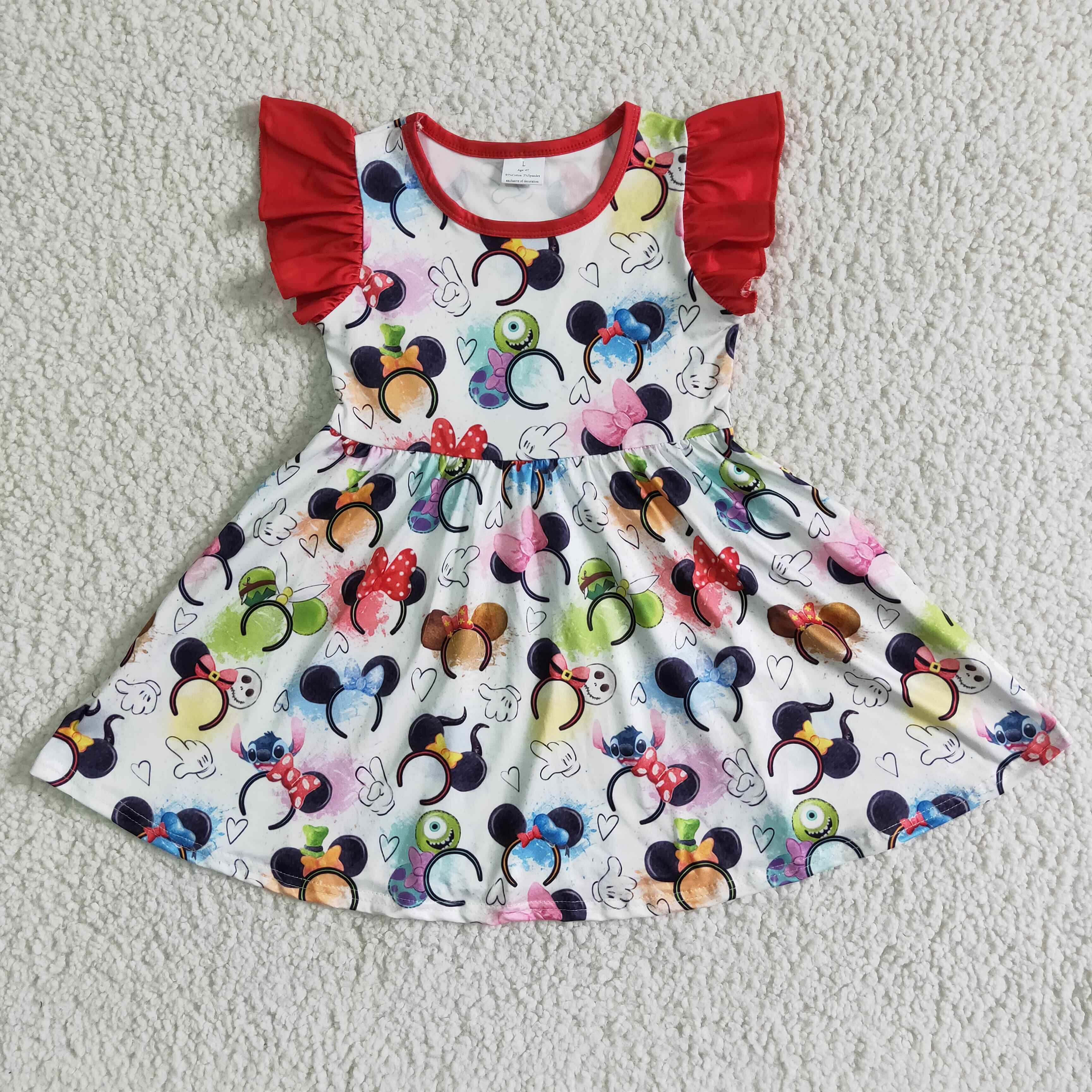 GSD0011 Red edge flying sleeves Mickey Mouse headband dress