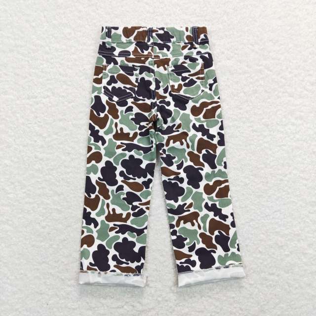 P0413 Brown and green camouflage ripped denim jeans