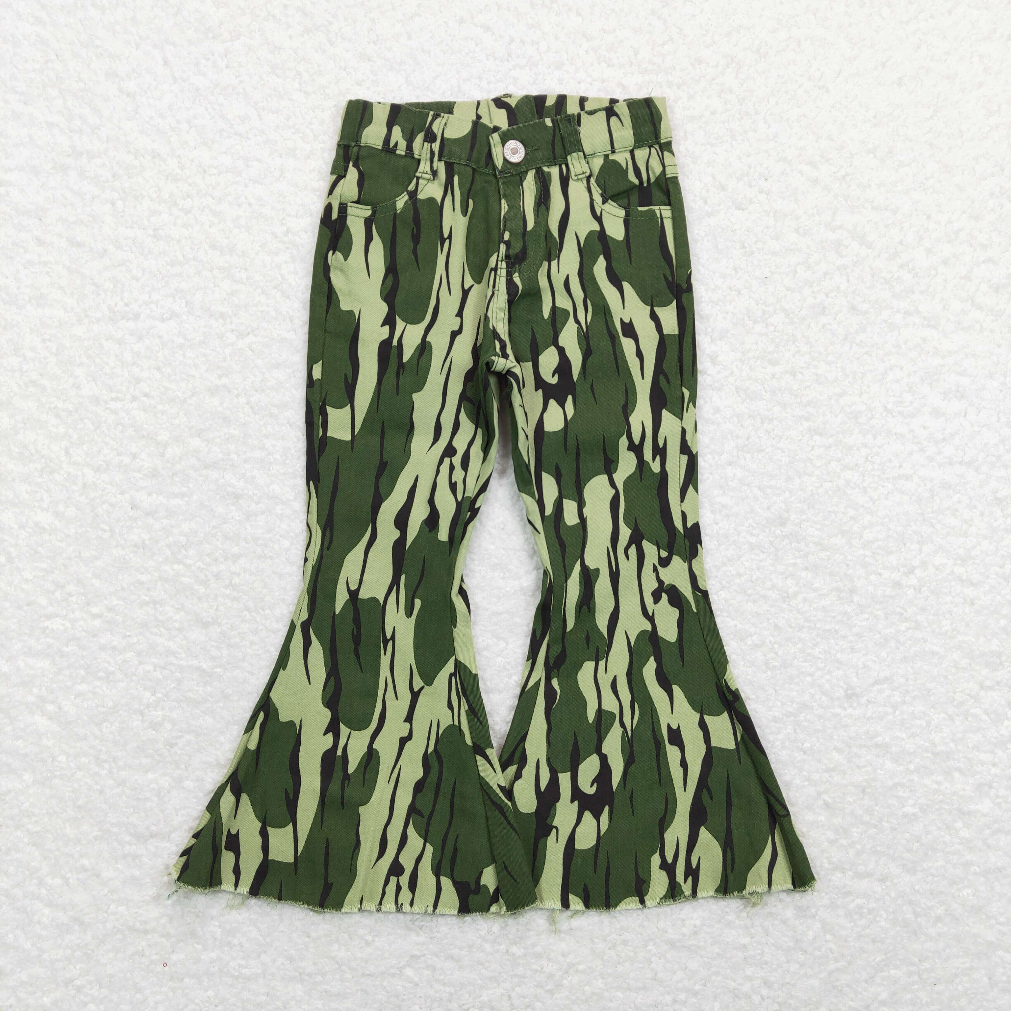 P0372 Camo army green denim long jeans