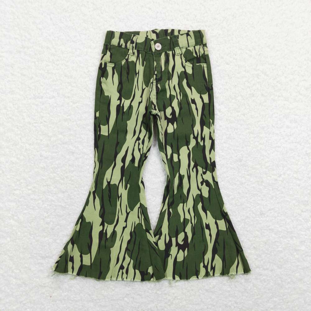 P0372 Camo army green denim long jeans