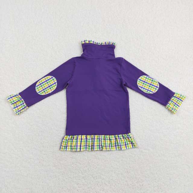 GT0412 Mardi Gras Puppy Plaid Purple Zip Long Sleeve Top