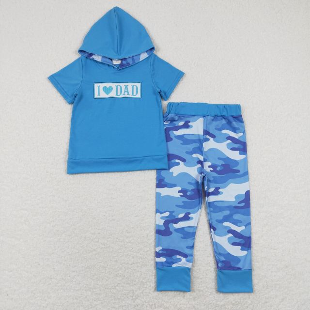 BSPO0281 I love dad embroidered lettering love blue hooded short-sleeved camouflage pants suit