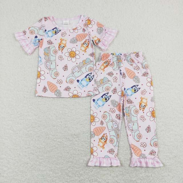 GSPO1278 bluey carrot smiley flower truck plaid pink short-sleeved pants suit