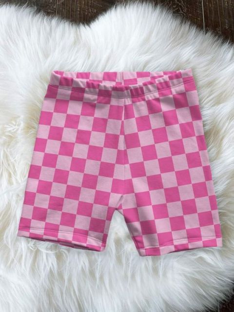Pre-order kids pink white grid summer shorts