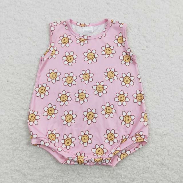 SR0574 Smiley floral pink sleeveless jumpsuit