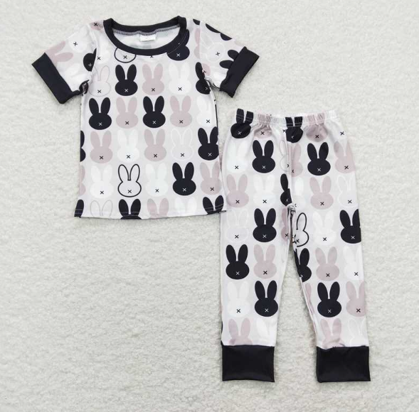 BSPO0317 Rabbit Brown Gray Short Sleeve Long Pants Pajama Set