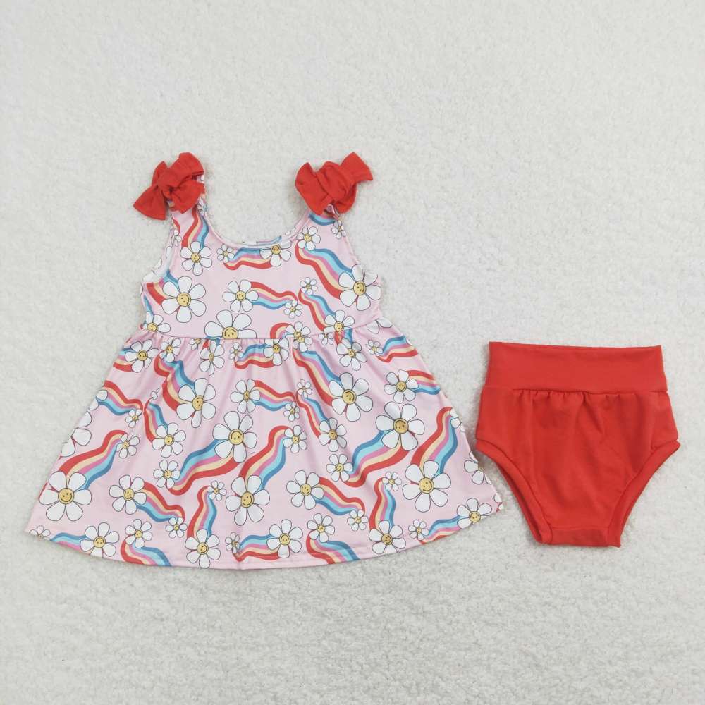 GBO0278 Smiley Flower Rainbow Pink Suspender Orange Briefs Set 3D9