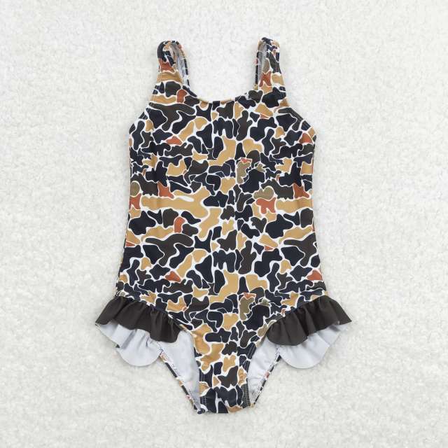 S0239 Brown camouflage beige one-piece swimsuit