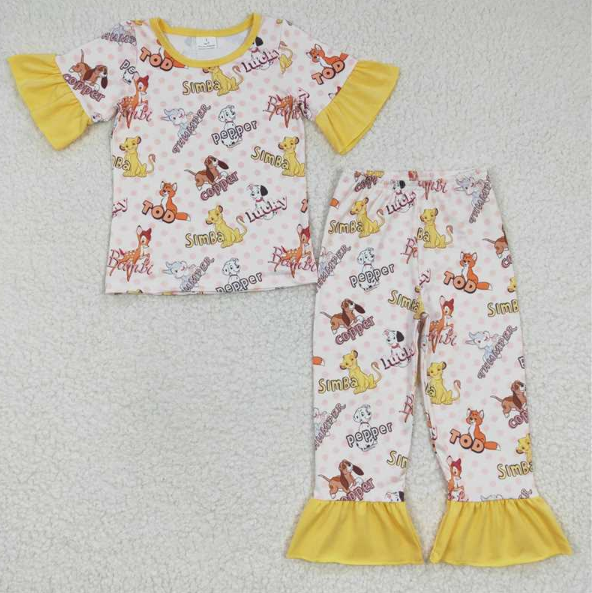 GSPO0423 Girls Animal Simba Bambi Short Sleeve Pants Suit