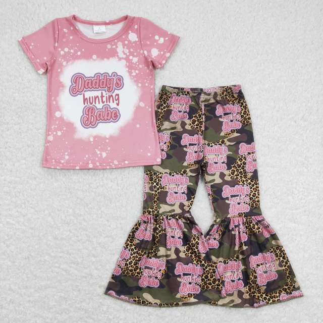 GSPO0922 daddy's hunting babe letter leopard print camouflage short Sleeve Pants Suit