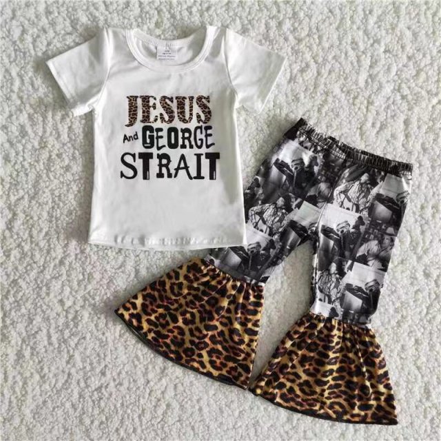 A18-10 Jesus white short-sleeved gray panther pattern pants