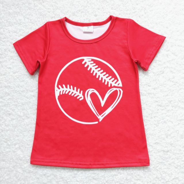 GT0430 Baseball Heart Red Short Sleeve Top